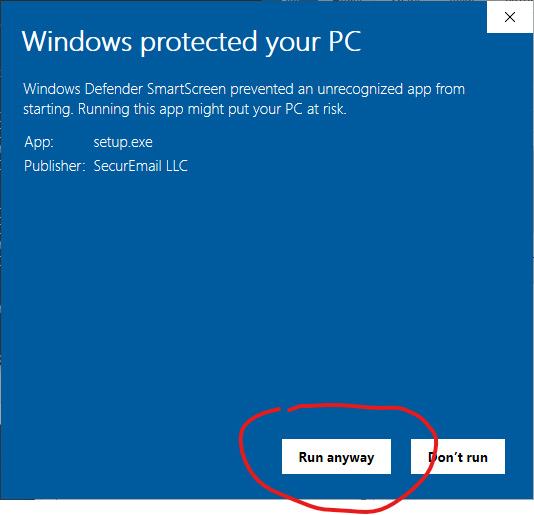 Windows protected your PC: Run anyway